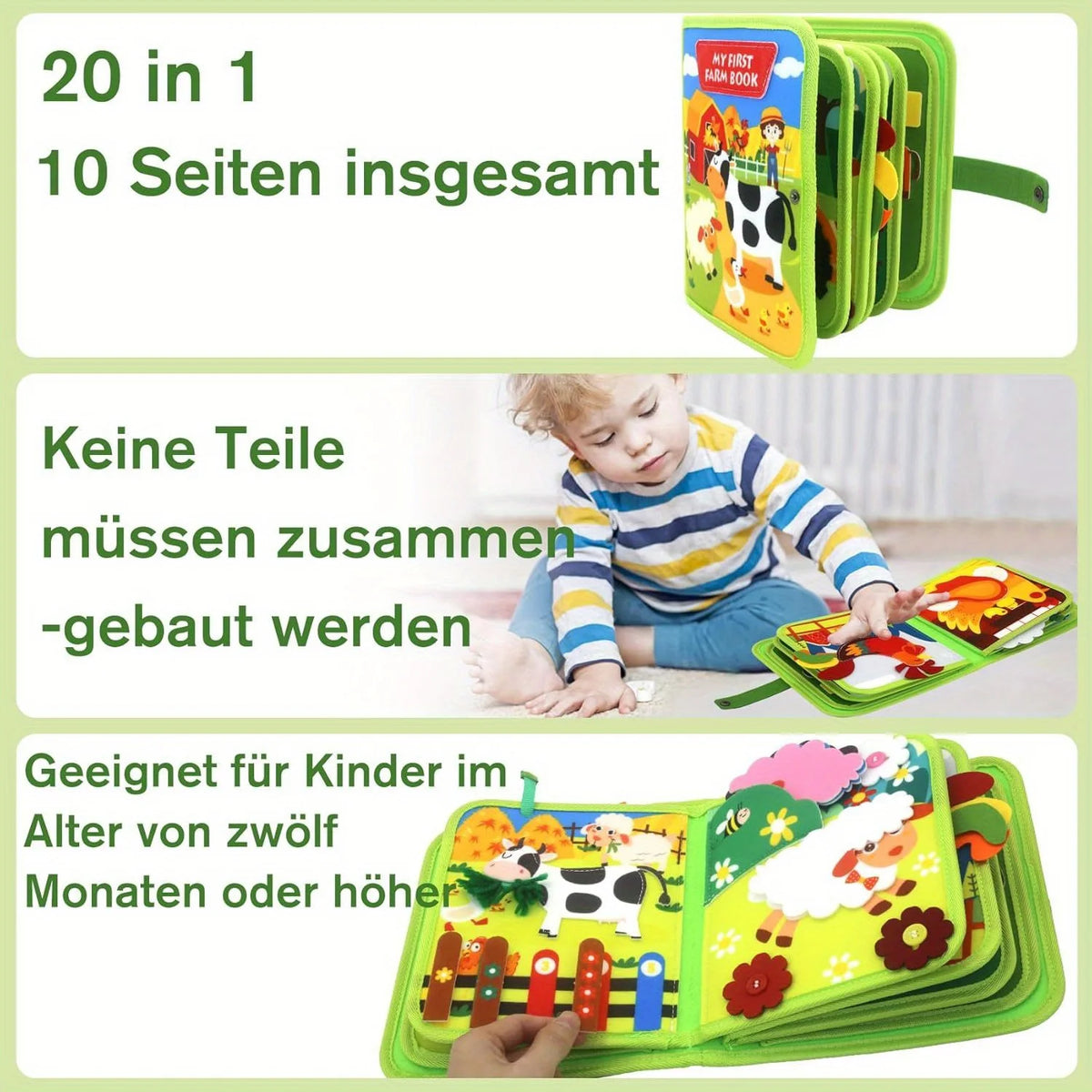 Farm Felt Busy Book for Toddlers – Montessori Learning Ages 1–3 Felt Activity Book PLUSH