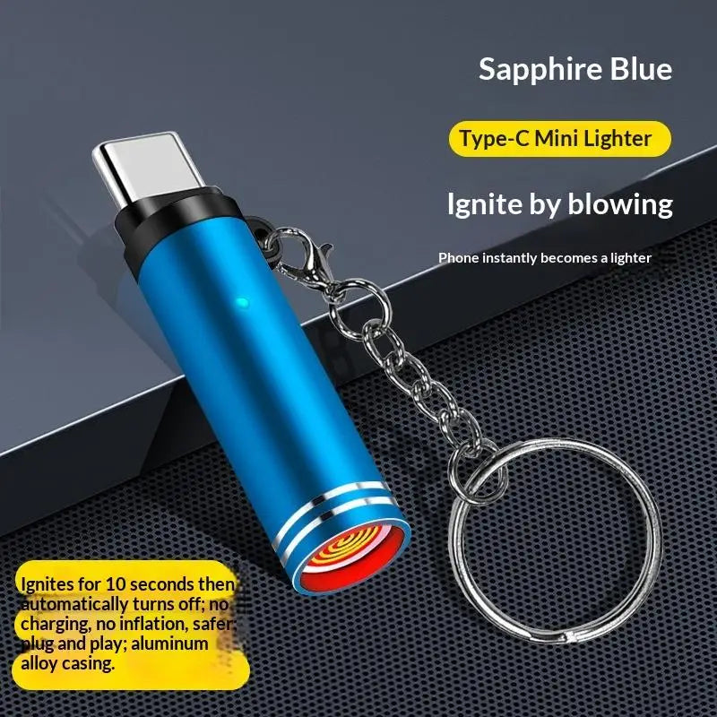USB-C Flameless Lighter – Windproof Portable EDC Keychain Flameless USB Lighter PLUSH Blue