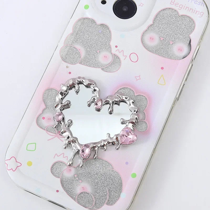 Heart Shaped Gem Makeup Mirror – Y2K Mini Portable Handheld Compact Makeup Mirror PLUSH
