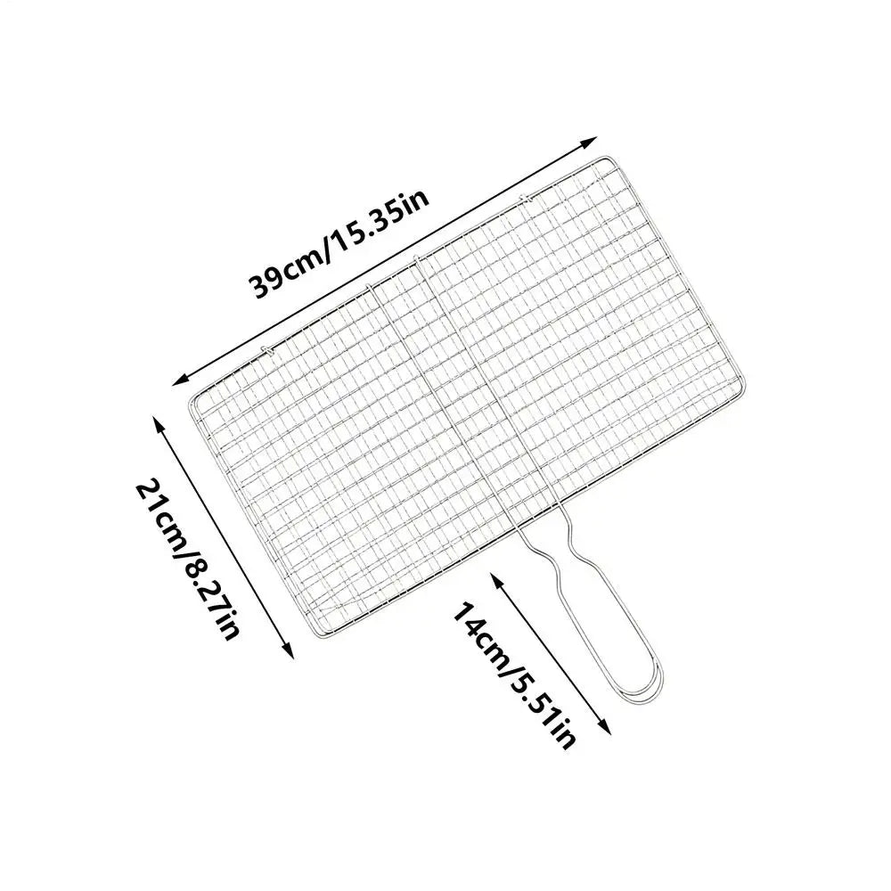 Large Folding Stainless Steel Grill Basket – Removable Handle BBQ Grill Basket PLUSH L