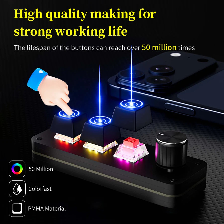 Programmable 3-Key Macro Keypad with Knob – Hotswap RGB USB-C Mechanical Macro Keypad PLUSH