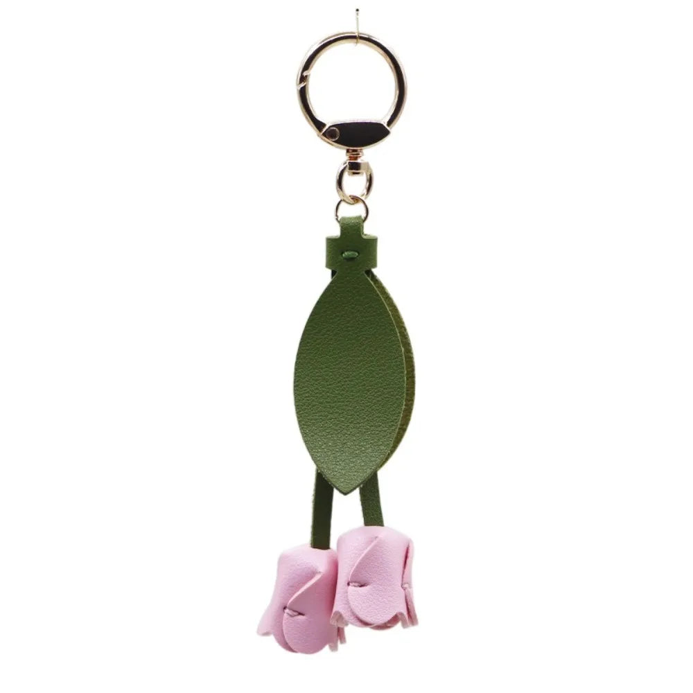 Tulip Bag Pendant PU Leather Floral Charm – Korean Style Bag Charm Pendant PLUSH Pink Style 1