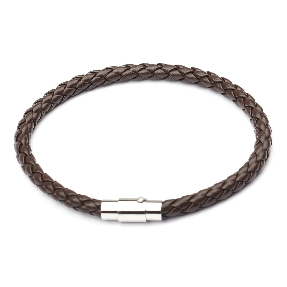 Braided Leather Bracelet Unisex Magnetic Clasp – Multi Colors Leather Cord Bracelet PLUSH brown