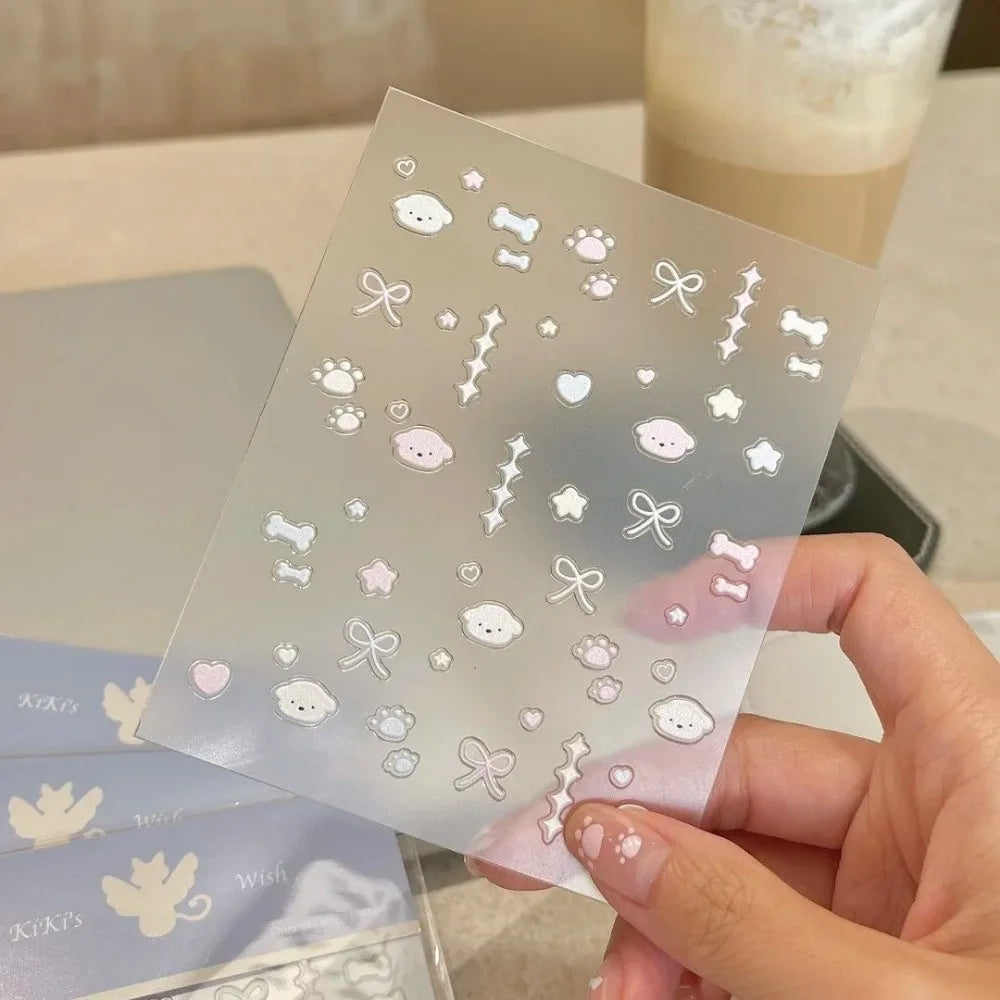 Puppy 3D Embossed Nail Stickers – Cute DIY Cartoon Decals Nail Art Stickers PLUSH 3D Embossed