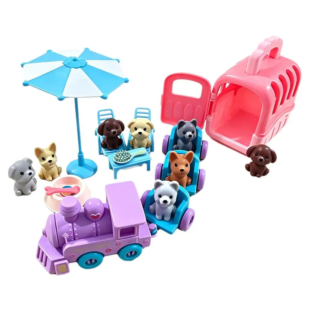Mini Pretend Play Pet Toy Set with Carrier & Train for Kids Pretend Play Toy Set PLUSH A