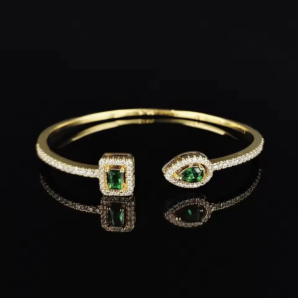 Cubic Zirconia Gold Cuff Bracelet – Adjustable Geometry Bangle Cuff Bangle Bracelet PLUSH style A