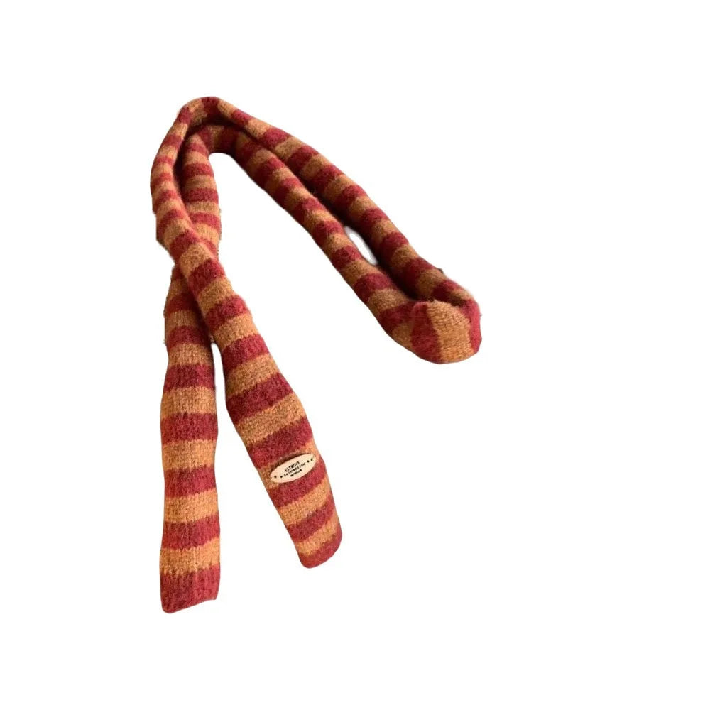 Y2K Harajuku Striped Knit Scarf – Korean Neckerchief Shawl Knit Neckerchief Scarf PLUSH Red