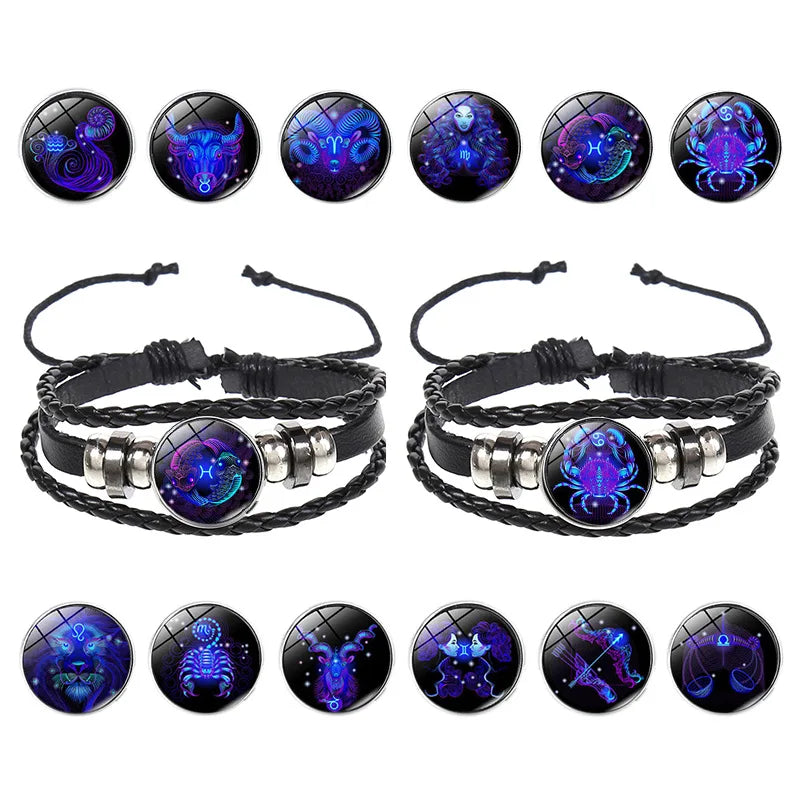 Glow in the Dark Zodiac Constellation Bracelet | Braided Rope Charm Bracelet PLUSH