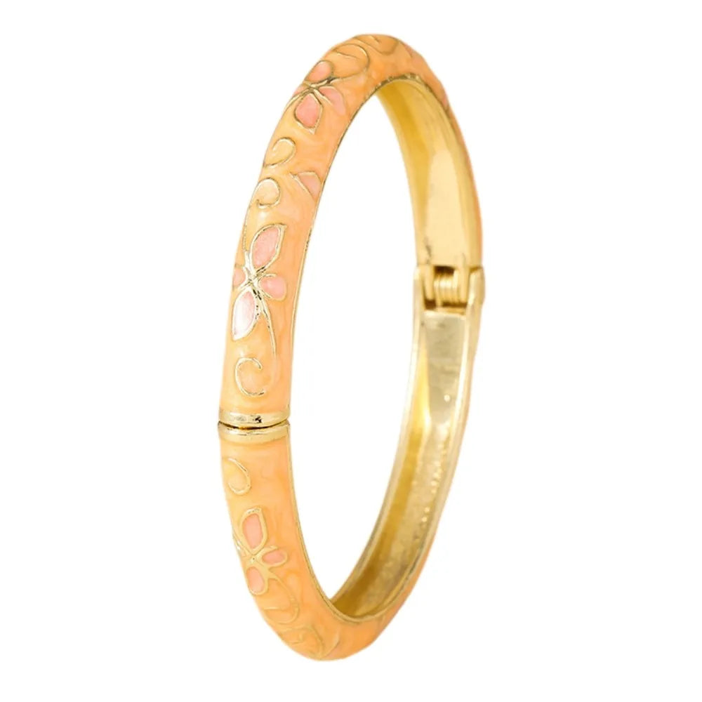 Colorful Cloisonné Enamel Floral Bangle – Vintage Chinese Style Enamel Bangle Bracelet PLUSH Orange