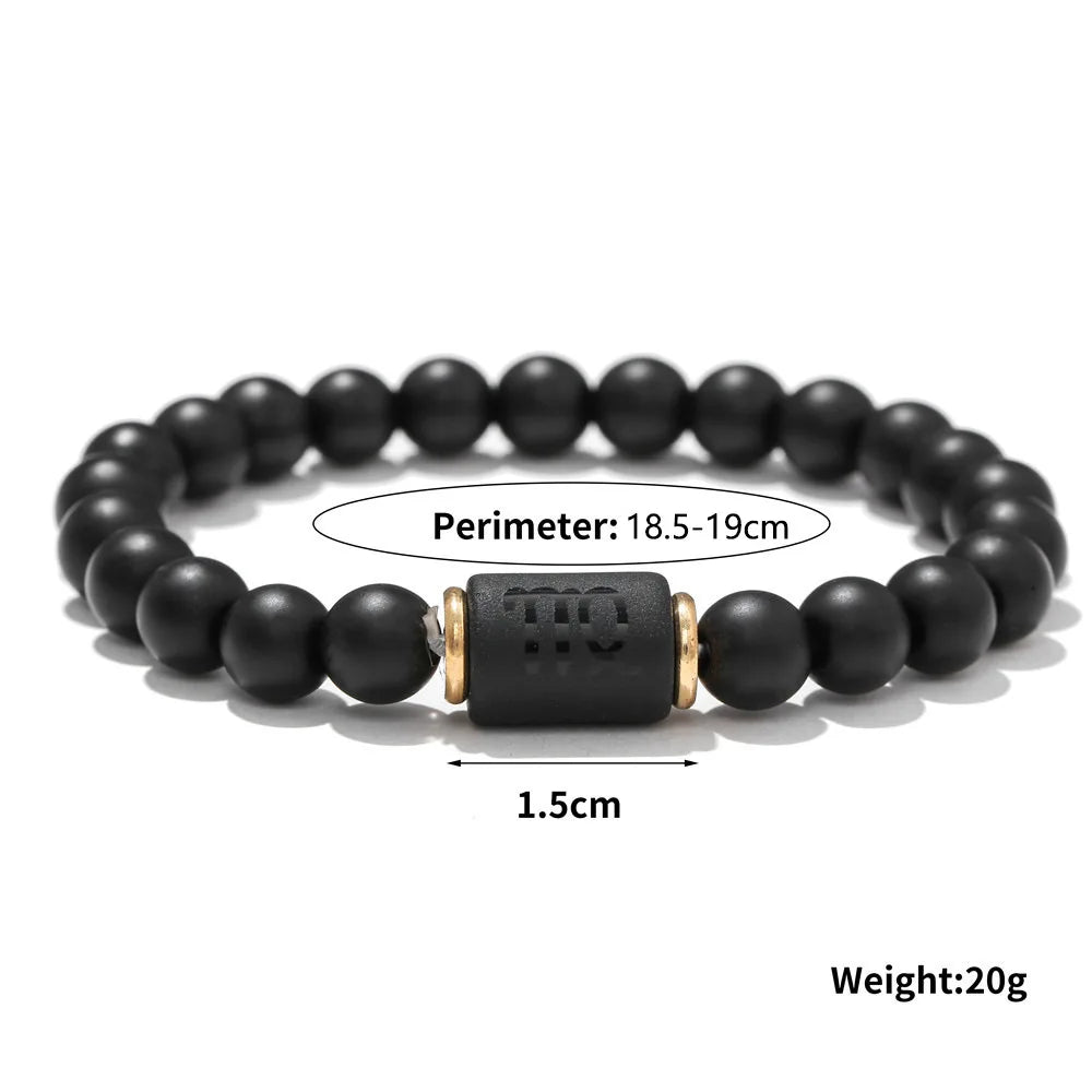 Zodiac Constellation Matte Black Agate Beaded Bracelet Beaded Bracelet PLUSH
