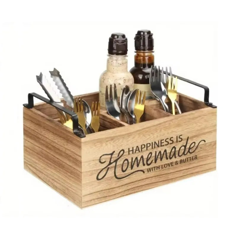 Wooden Cutlery & Desktop Organizer Tray – Rustic Storage Box Kitchen Organizer Tray PLUSH