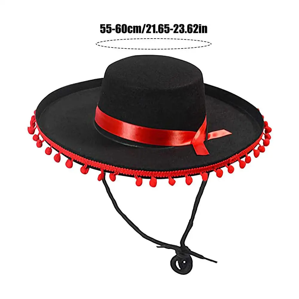 Mexican Sombrero Hat Adults Wide Brim Costume with Pom-Poms Costume Sombrero Hat PLUSH 1PC