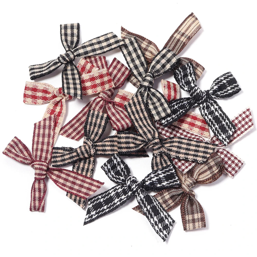 20pcs Plaid Ribbon Bows – DIY Hair Clips & Jewelry Crafts Ribbon Bow Embellishments PLUSH 05