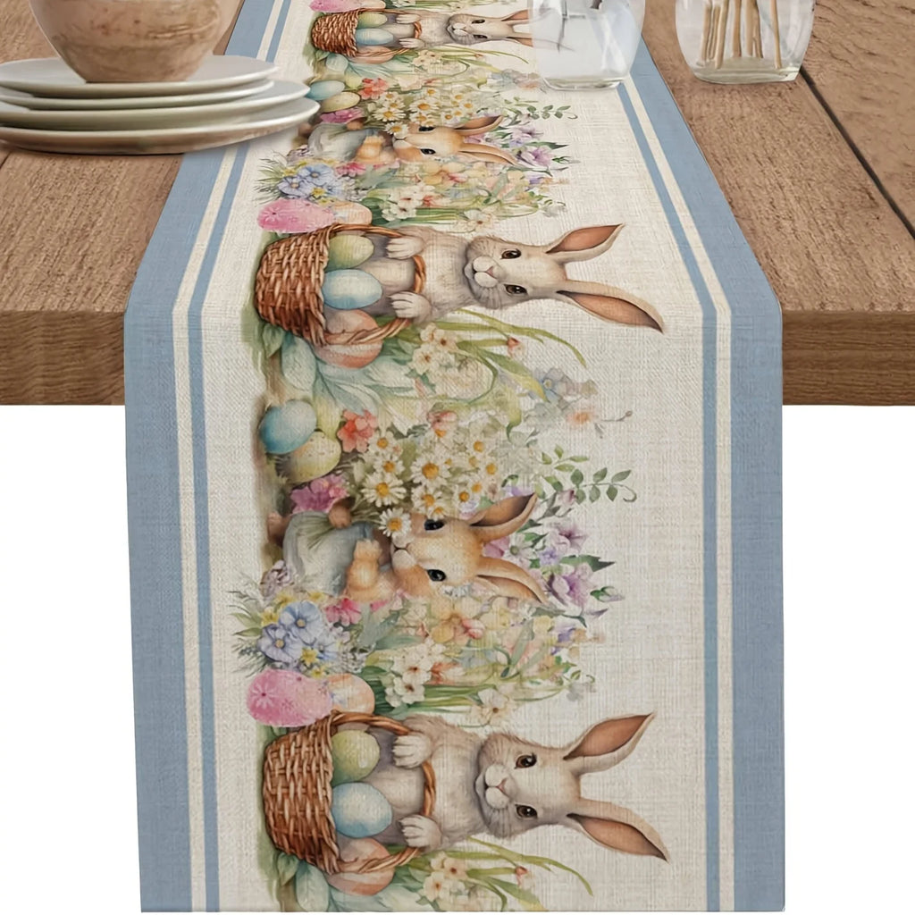 Easter Bunny Table Runner – Eggs & Watercolor Flower Design Holiday Table Runner PLUSH A 33X275Cm