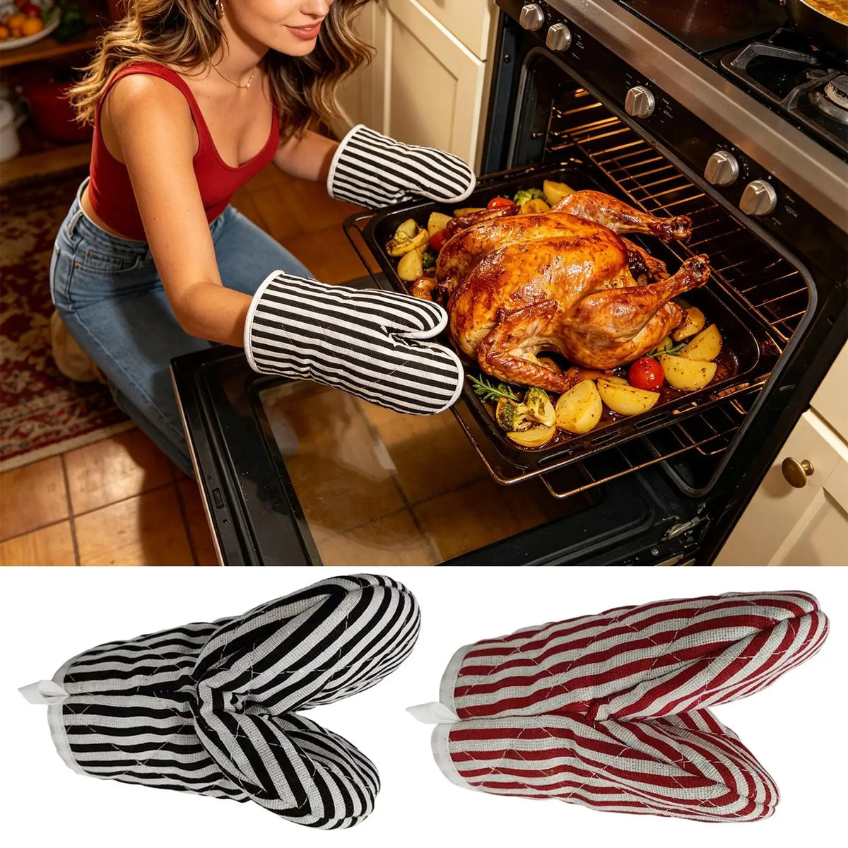 Heat-Resistant Oven Mitt – Non-Slip Kitchen Potholder Glove Oven Mitt PLUSH