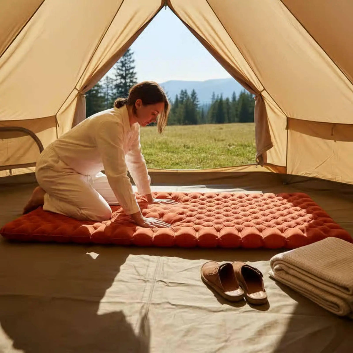 Ultralight Inflatable Camping Mat – Nylon TPU Double Sleeping Pad Inflatable Sleeping Pad PLUSH