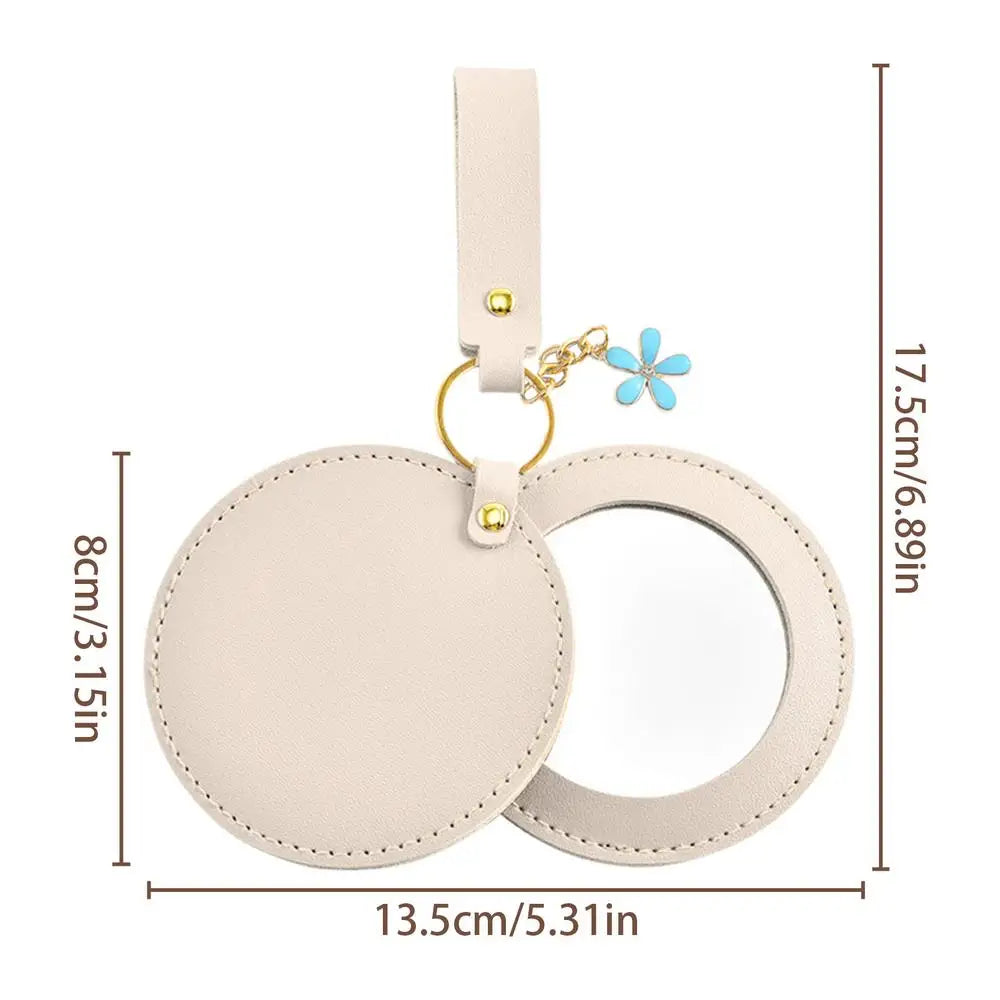 PU Leather Round Pocket Mirror – Compact Travel Makeup Mirror Compact Makeup Mirror PLUSH White