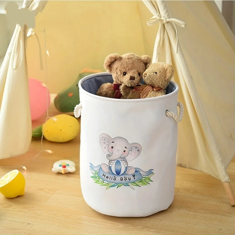 Large Fabric Laundry Basket – Cute Animal Drawstring Hamper Fabric Laundry Hamper PLUSH Blue Elephant 43x34cm