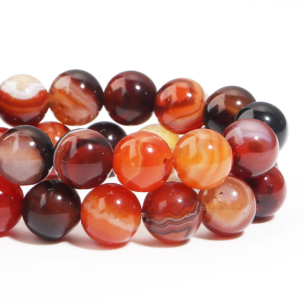 Red Brown Stripe Agate Stone Beads 4–10mm | DIY Jewelry Natural Stone Beads PLUSH