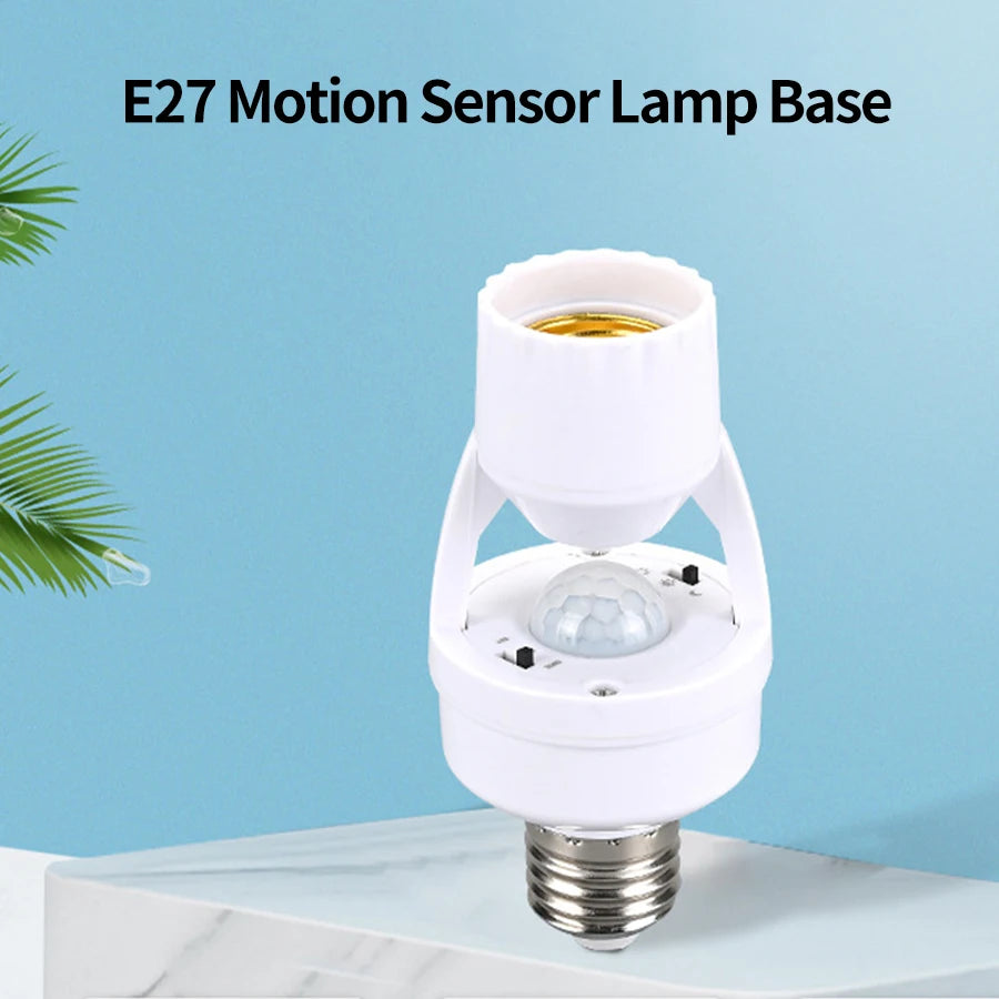 E27 E26 PIR Motion Sensor Bulb Socket Adapter | Auto LED Motion Sensor Socket PLUSH