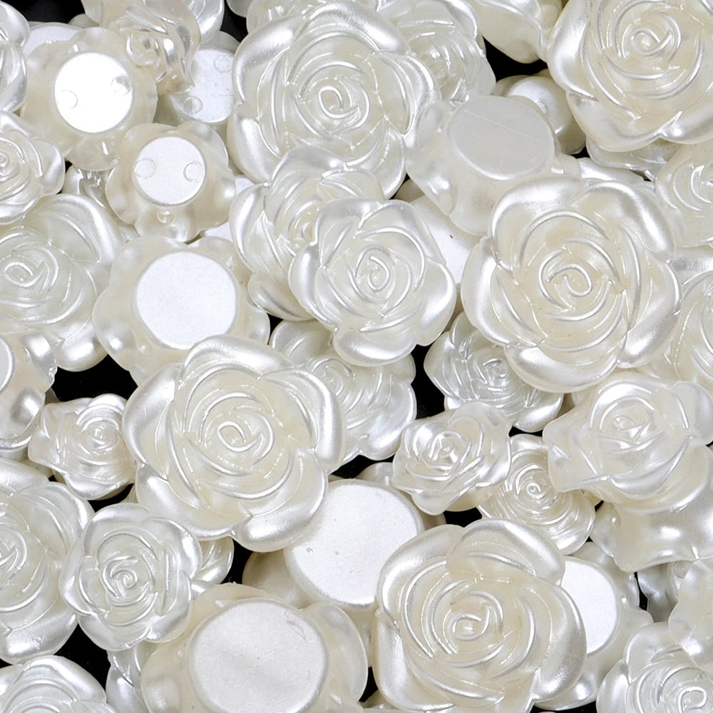 50-100pcs Vintage White Flat Back Rose Pearl Beads – DIY Jewelry Jewelry Making Beads PLUSH