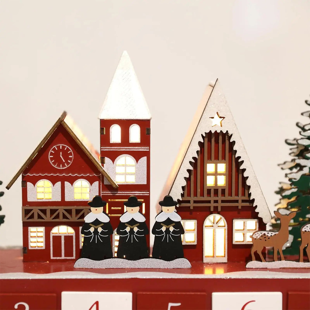 Wood Christmas Advent Calendar 24 Drawers LED Village Decor Advent Calendar Decor PLUSH