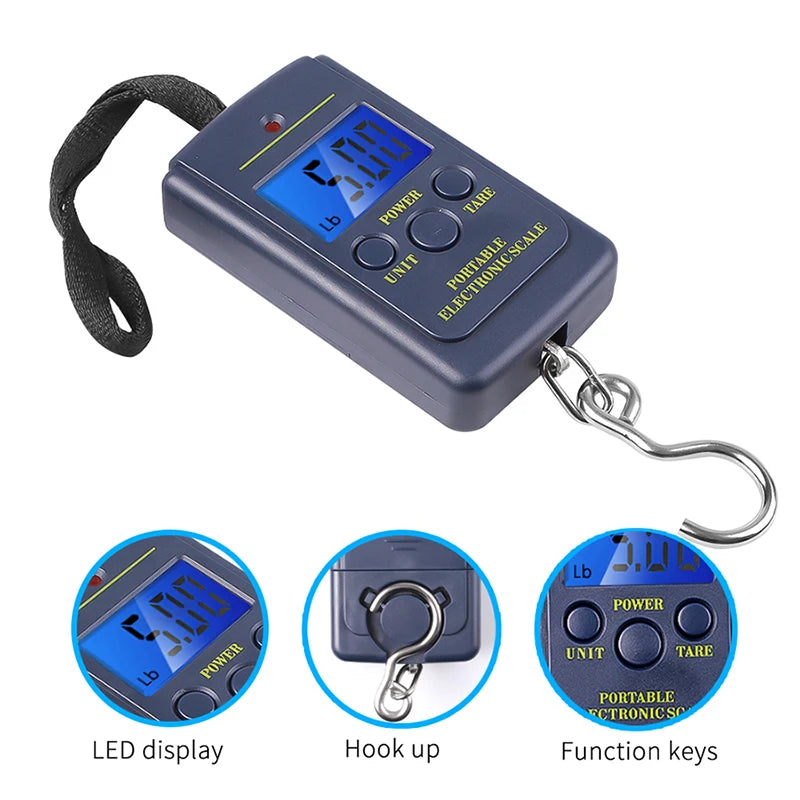 50kg Portable LCD Digital Hanging Scale + Retractable Tape Digital Hanging Scale PLUSH