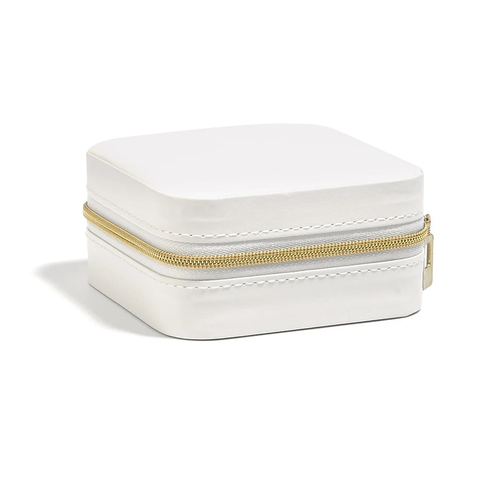 Square PU Leather Zipper Jewelry Box – Travel Organizer Pouch Jewelry Storage Box PLUSH white A 10x10mm