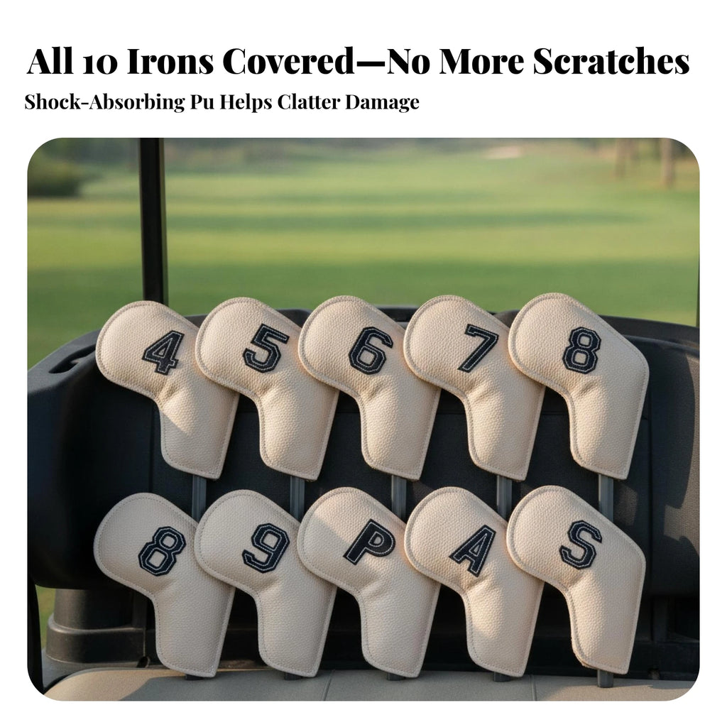 10-Piece Waterproof Golf Iron Head Covers – Padded PU Leather Golf Iron Head Covers PLUSH