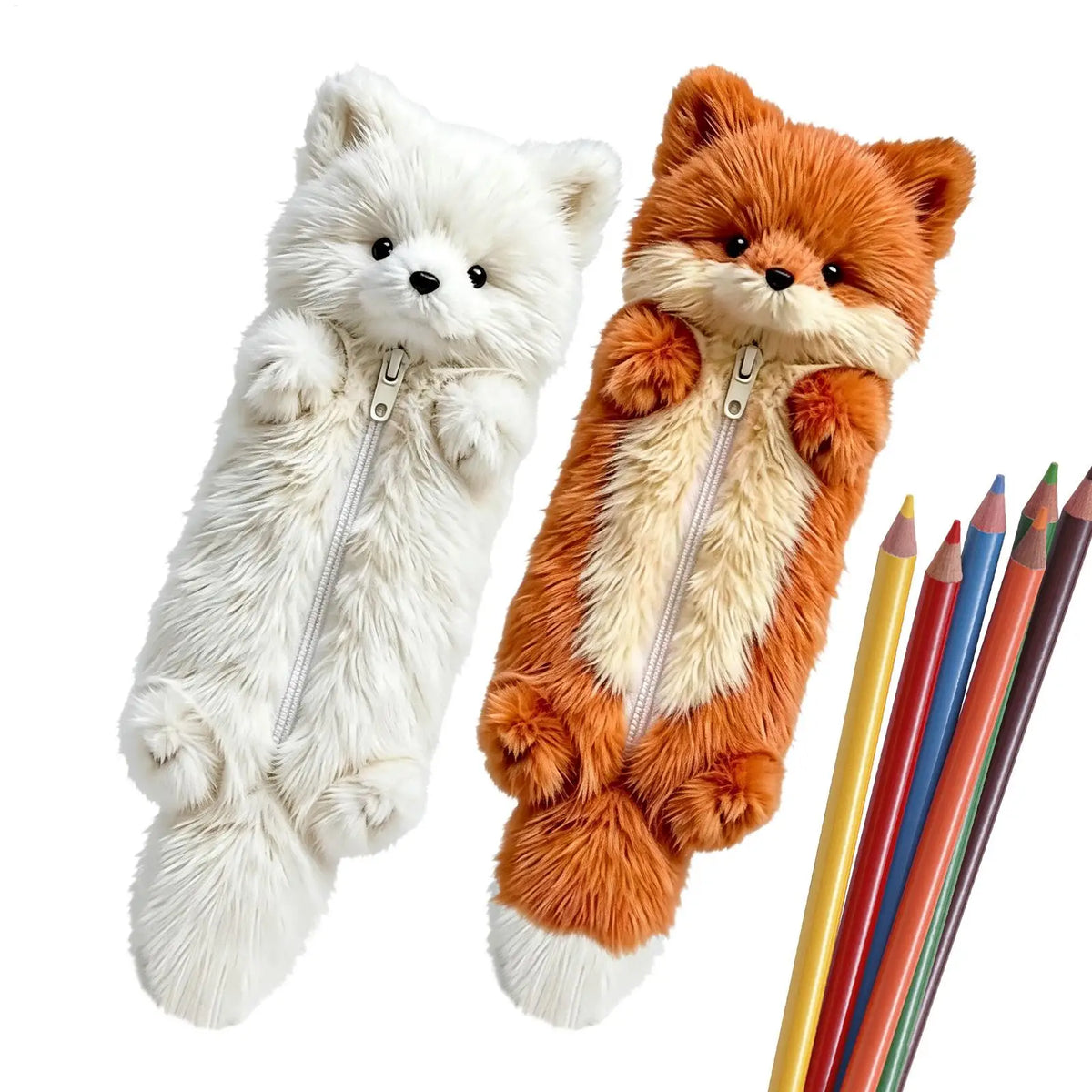 2-Pack Animal Plush Pencil Case Large Capacity Zipper Pouch Plush Pencil Case PLUSH