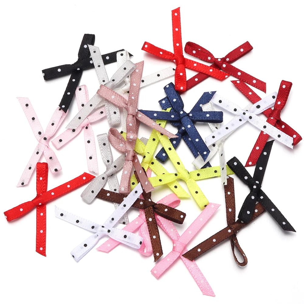 50pcs Polka Dot Ribbon Bows – DIY Gift Wrapping & Hair Decor Ribbon Bows PLUSH mixed