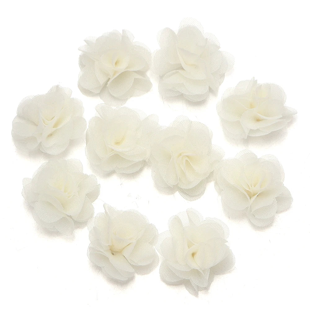 10pcs 2cm Chiffon Organza Flower Appliques – DIY Hair & Decor Fabric Flower Appliques PLUSH Beige