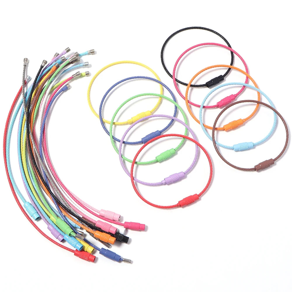 10pcs Colorful Stainless Steel Screw Lock Wire Keychain Rings Jewelry Findings PLUSH