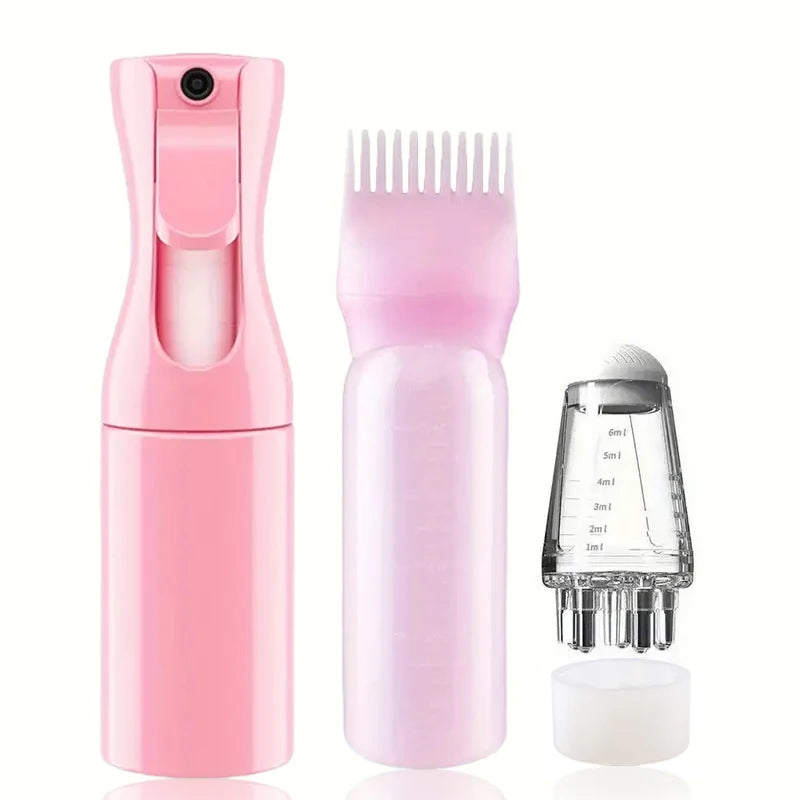 Scalp Oil Applicator Spray Bottle & Massage Comb Set 2/3pcs Scalp Care Applicator PLUSH 3pcs Pink