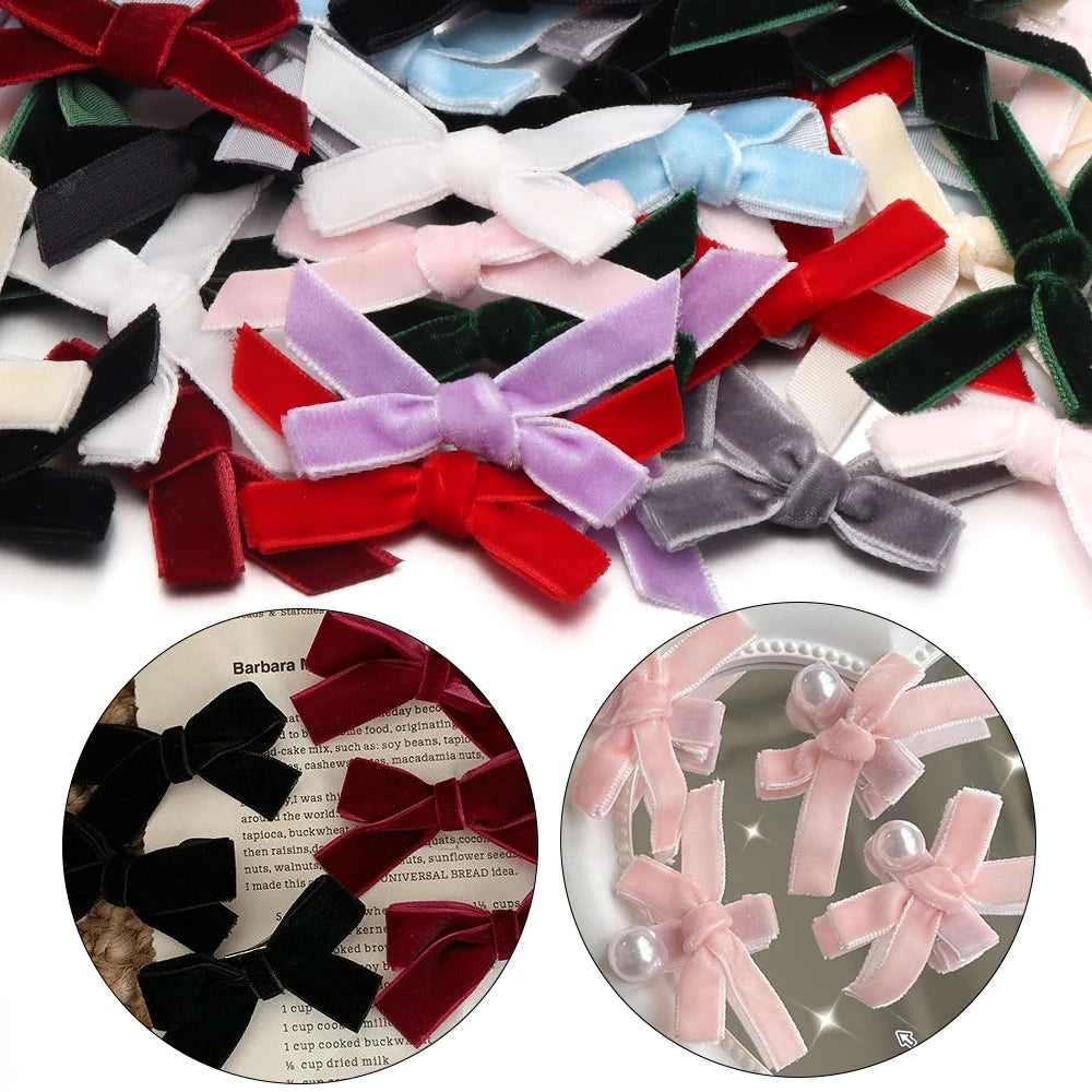 10pcs Velvet Flocking Bow Ribbons 1cm – DIY Hair & Gift Decor Velvet Bow Ribbons PLUSH