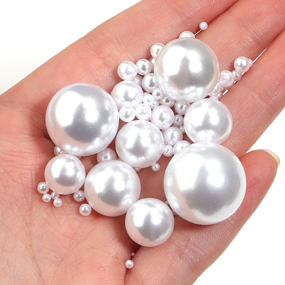 Vintage White ABS Pearl Beads No Hole – 10-1000pcs DIY Craft Loose Craft Beads PLUSH