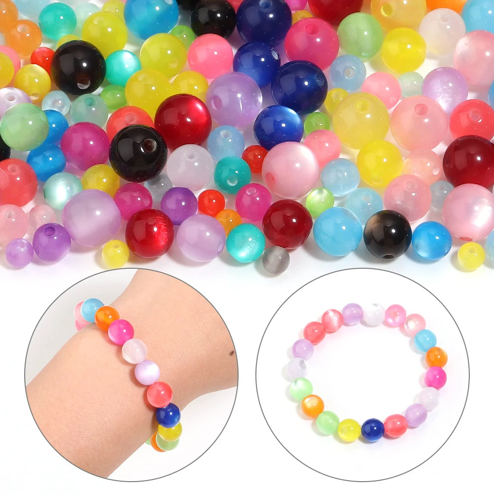 Resin Cat Eye Round Beads 6–12mm | DIY Jewelry 50–100pcs Resin Craft Beads PLUSH