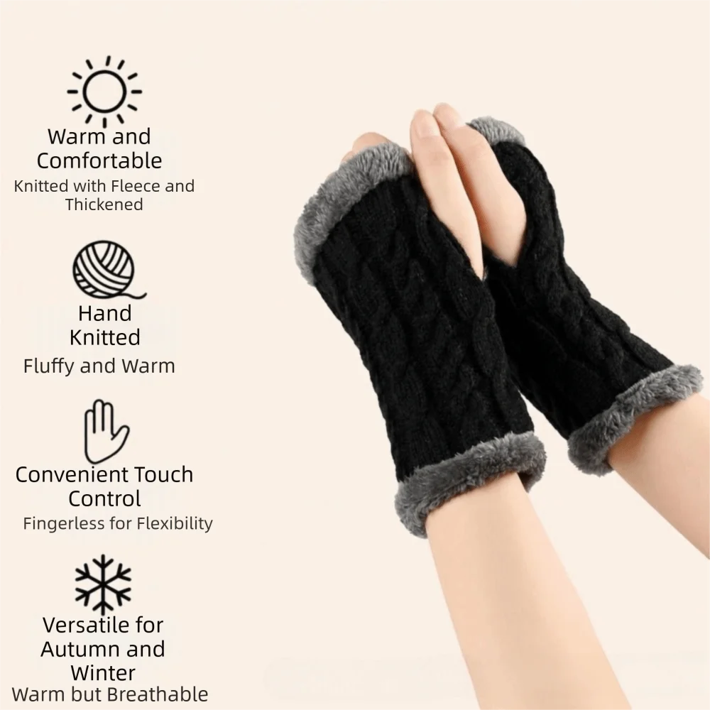 Vintage Knit Fingerless Gloves Faux Fur – Women's Winter Gloves Fingerless Knit Gloves PLUSH