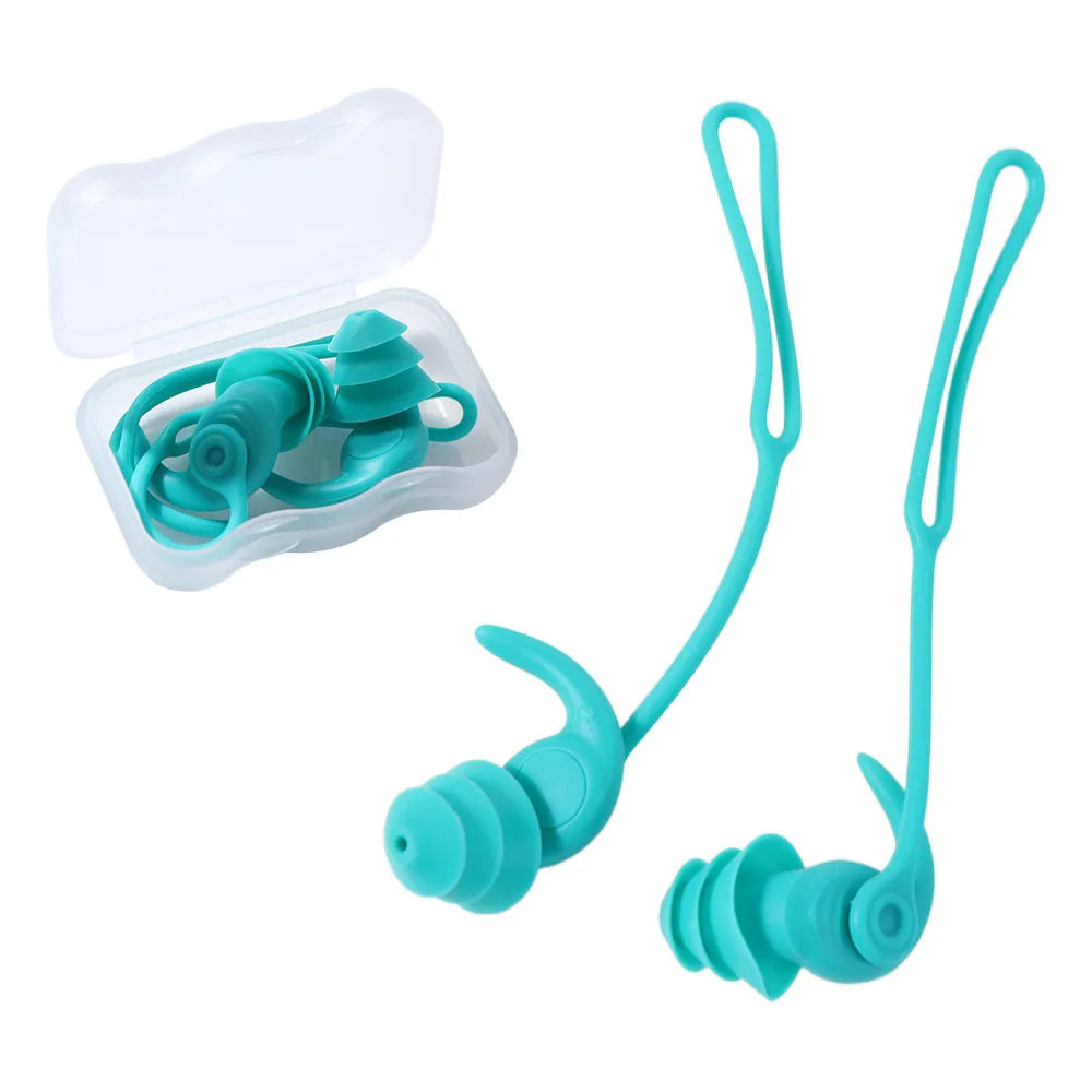 Waterproof Silicone Swimming Earplugs – 3-Layer Corded Pair Swimming Earplugs PLUSH Cyan
