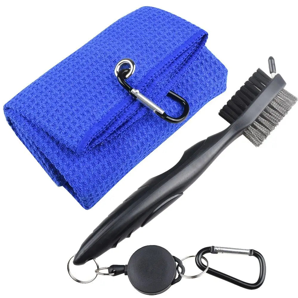 Golf Cleaning Set – Towel & Double-Sided Brush with Hook Golf Cleaning Set PLUSH blue