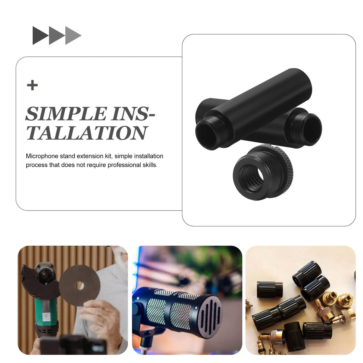 Metal Mic Stand Extension Tube Kit & Universal Adapter Mic Stand Extension Kit PLUSH