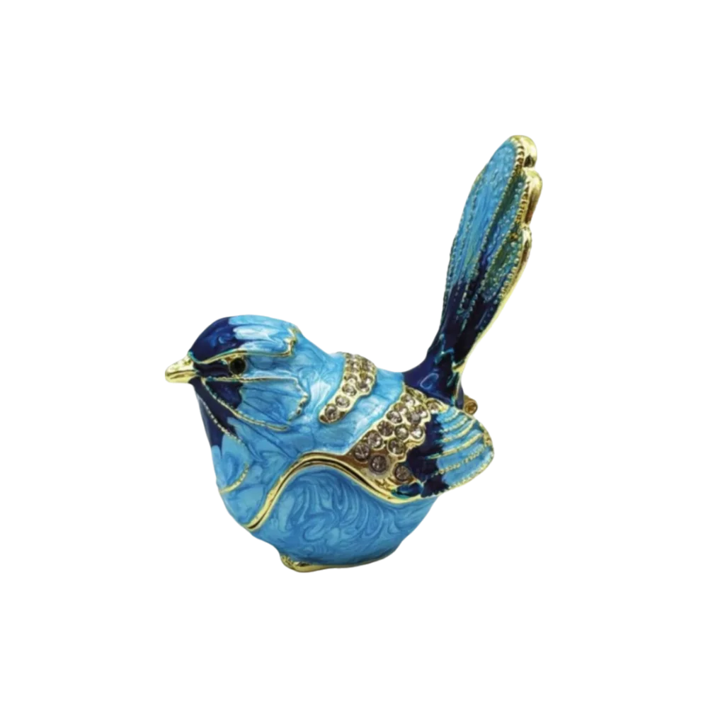 Mini Enamel Bird Trinket Box | Zinc Alloy Animal Figurine Enamel Trinket Box PLUSH Blue