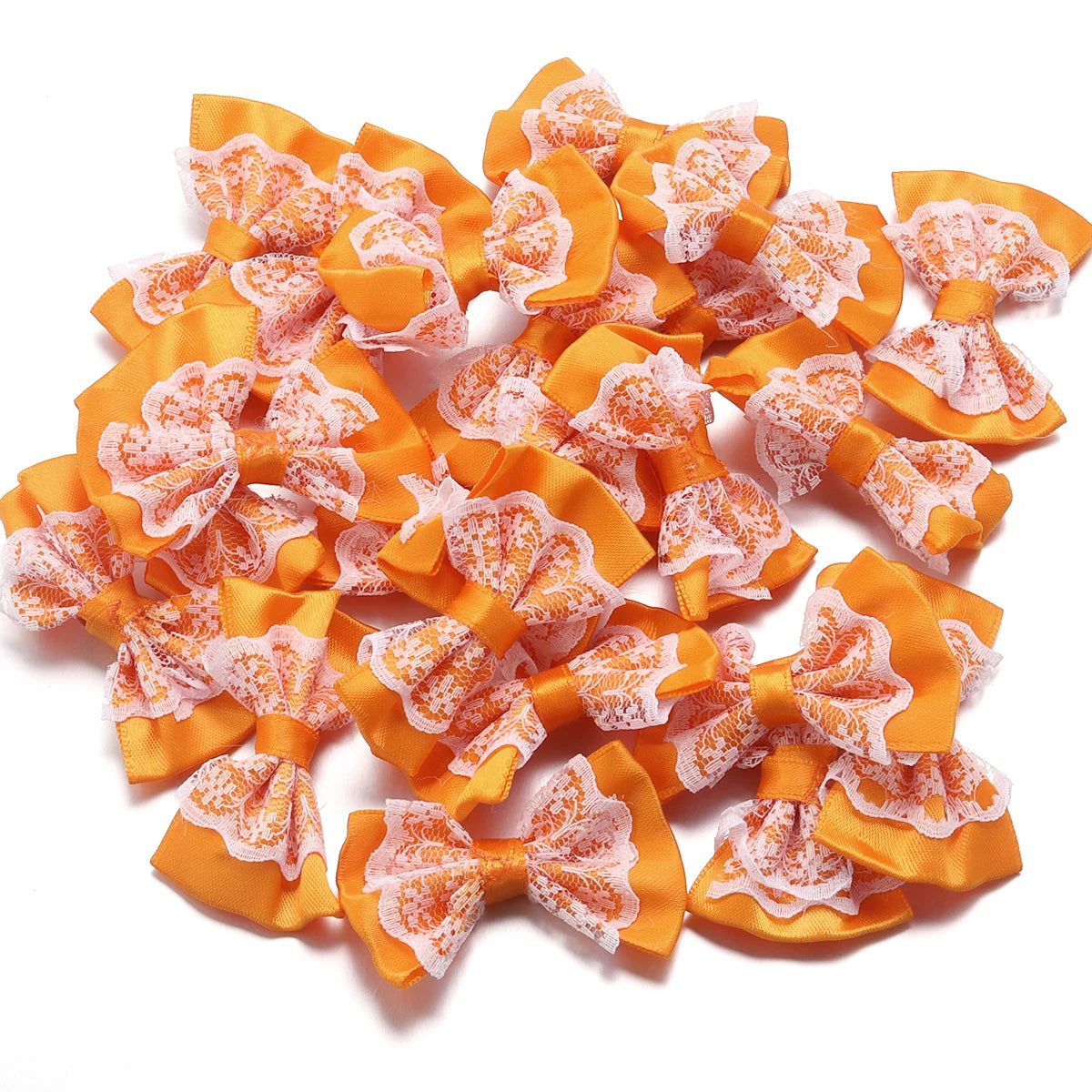 20pcs Double Layer Satin Ribbon Bows – Colourful DIY Craft Ribbon Craft Bows PLUSH Orange 3.5X5.7cm