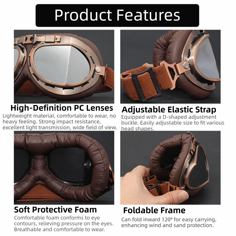 Retro Motorcycle Goggles – Windproof, Dustproof & UV Shield Motorcycle Goggles PLUSH