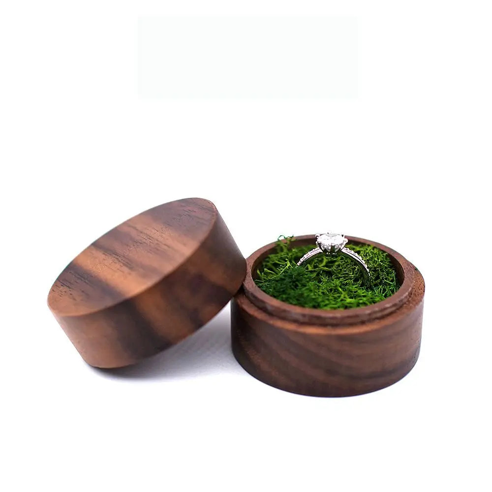 Round Walnut Wood Ring Box – Engagement & Jewelry Gift Case Jewelry Gift Box PLUSH -7