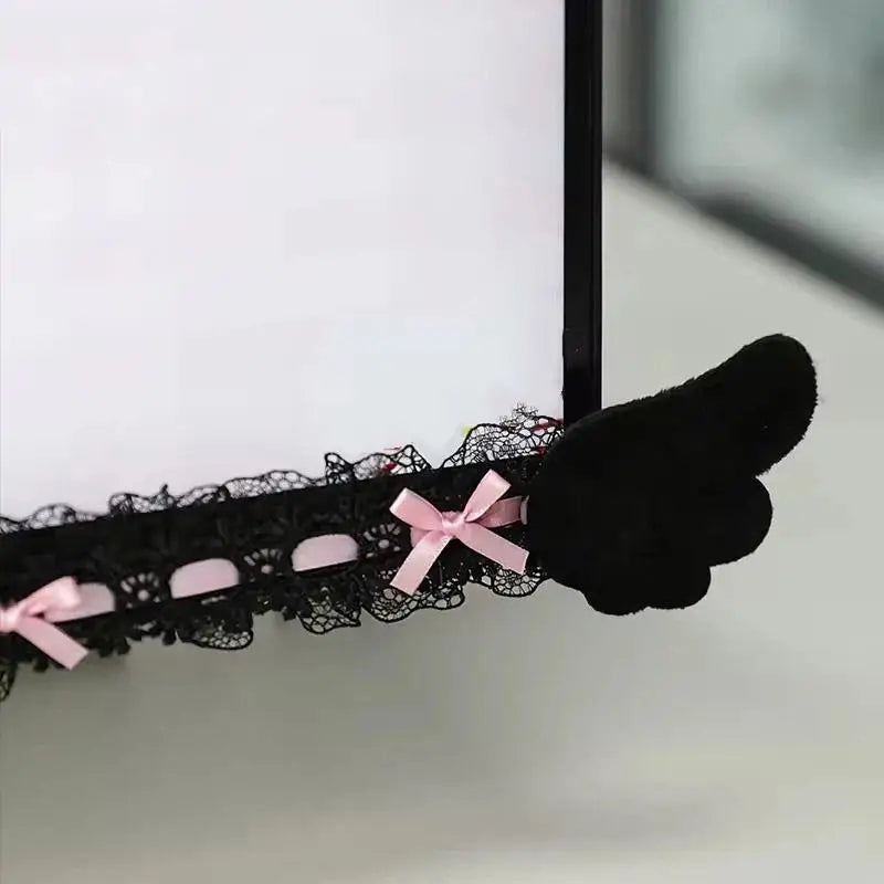 Black Bow Lace Wing Monitor Border Decor Strip Stickers Monitor Decor Sticker PLUSH