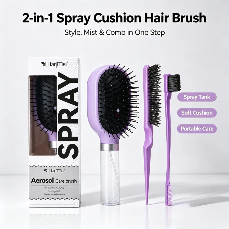 2-in-1 Spray Air Cushion Hair Brush & Massage Comb Set Hair Brush Set PLUSH