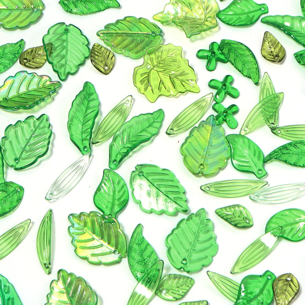 Green Leaf Acrylic Spacer Beads 50-200pcs | DIY Jewelry Making Acrylic Spacer Beads PLUSH