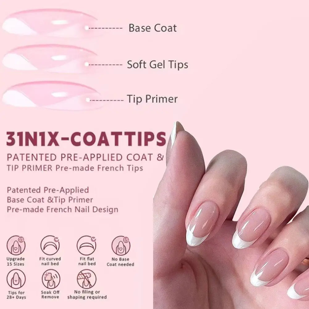 120pcs French Almond Press On Nails – Soft Gel Full Cover Tips Press On Nail Set PLUSH
