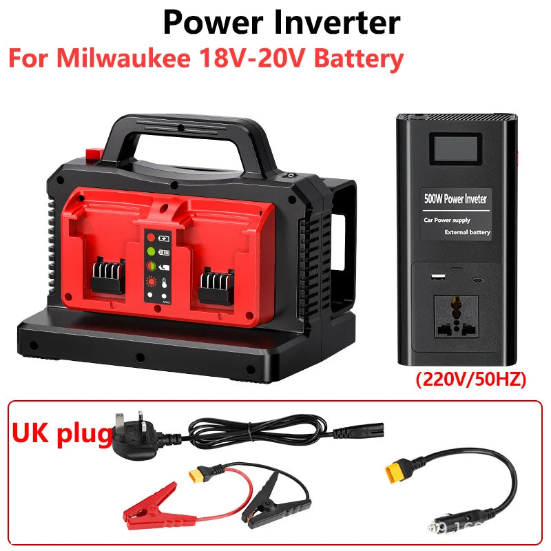 ZWINCKY 500W Pure Sine Wave Inverter for Milwaukee 18V Battery Power Inverter PLUSH China Mainland UK plug